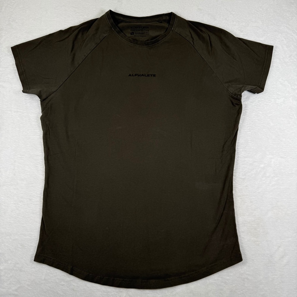 Alphalete Mens Performance Fit Short Sleeve Tee Olive Green Size Medium